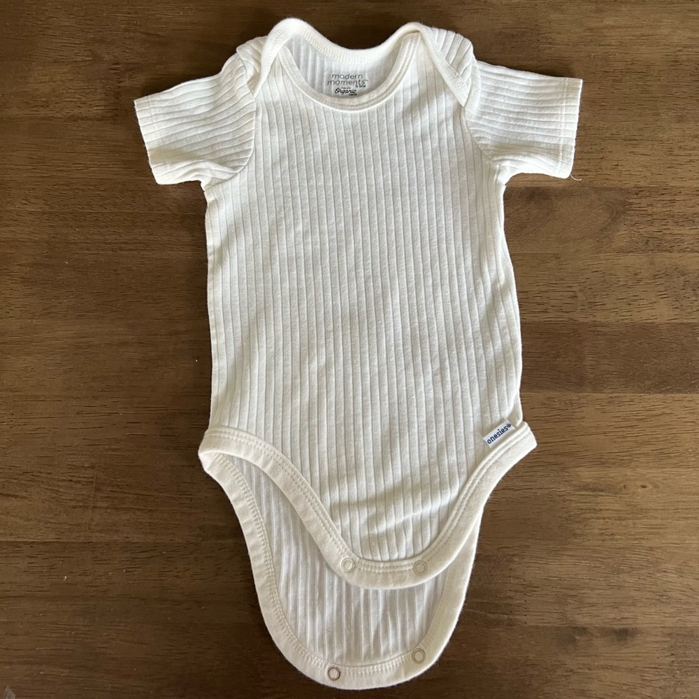 Organic Ribbed White Baby Onesie 6M